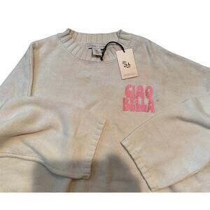 NWT CIAO BELLA Embroidered Front Cropped Powder Pink Sweater Small